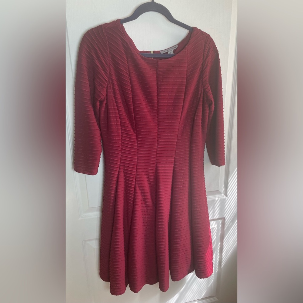 Danny & Nicole Fit and Flare L/S wine Dress Sz 12 Women Pre-owned